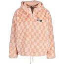 ellesse womens julian checkerboard pattern overhead half zip faux fur jacket pink