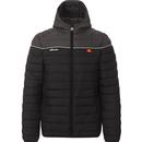 ellesse mens lombardy lightweight colour block quilted hooded zip jacket black grey