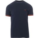 Ellesse Towers Men's Retro Mod Tipped Cuff Crew Neck Tee in Navy