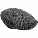Failsworth Carloway Harris Tweed Retro Herringbone Bakerboy Hat in Black/Grey