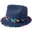 Failsworth Malibu Floral Trim Trilby Hat in Navy
