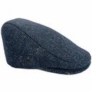 Failsworth Oban Harris Tweed Retro Flat Cap with Ear Protector in Blue