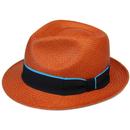 Failsworth Men's Retro 1970s Straw Panama Trilby Hat in Amber