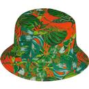 failsworth hats mens tropical print reversible canvas bucket hat khaki orange