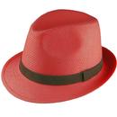 Failsworth Men's Retro 1970s Straw Trilby Hat in Red