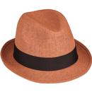 FAILSWORTH Retro 70s Paperstraw Trilby Hat (Rust)