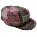 Failsworth Women's Harris Tweed Bakerboy Cap in Green and Pink