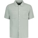 farah vintage mens judson textured plain colour chest pocket short sleeve shirt grove green