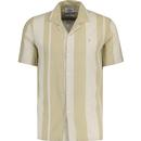 farah vintage mens alston stripe crepe short sleeve revere collar shirt hazelnut brown