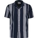 farah vintage mens alston stripe crepe revere collar short sleeve shirt true navy