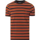 farah vintage mens aziz stripe tshirt true navy orange