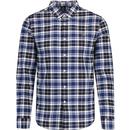 farah vintage mens brewer mod slim fit check oxford long sleeve shirt blue