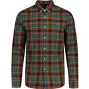 farah vintage mens brewer mod slim fit check long sleeve oxford shirt green