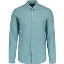 farah vintage mens brewer mod slim fit organic cotton button down long sleeve oxford shirt brook blue