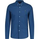 farah vintage mens brewer mod slim fit organic cotton button down long sleeve oxford shirt blue peony