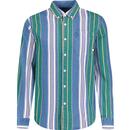 farah vintage mens burginho vertical stripe long sleeve shirt dark ocean green