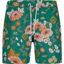 farah vintage mens colbert floral print drawstring swim shorts mallard green