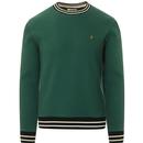 Farah Copely Men's Retro Mod Waffle Textured Tipped Jumper in Pine Green