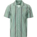 Farah Daybreak Men's Retro 70s Revere Collar Stripe Shirt in Jade Green