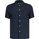 farah vintage mens fleet dobby tonal check short sleeve button through shirt navy