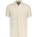 farah vintage mens fleet dobby tonal check short sleeve shirt cream