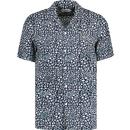 farah vintage mens landon retro floral print short sleeve revere collar shirt true navy