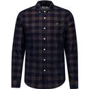 farah vintage mens fontella mod check fine cord button down long sleeve shirt navy