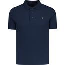 farah vintage mens forster textured ribbed panel polo tshirt indigo blue