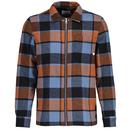 Farah Fulbright Retro Oversize Check Textured Zip Overshirt in Blue