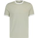 farah vintage mens groves retro mod plain colour classic ringer neck tshirt balsam green