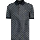 farah vintage mens heydon geo jacquard pattern polo tshirt navy