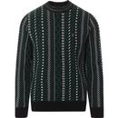 farah vintage mens bissel geometric jacquard knit crew neck sweater true navy green