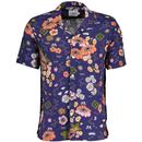 Farah Laguna Retro 50s Floral Revere Collar Shirt inRich Indigo F4WSD036 972