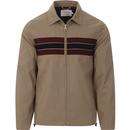 farah vintage mens mani twill chest stripes twill lightweight zip jacket smoky brown