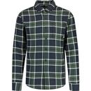 farah vintage mens marcelo cotton twill button down check long sleeve shirt true navy green