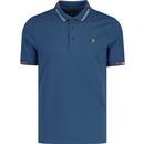 farah vintage mens purdy retro tipped rib polo tshirt cold metal blue