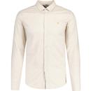 farah vintage mens steen slim fit button down long sleeve organic cotton oxford shirt hazelnut marl