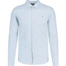 farah vintage mens steen slim fit button down long sleeve organic cotton oxford shirt powder blue marl