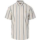 farah vintage mens robertson stripe short sleeve shirt ecru blue