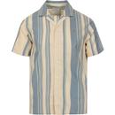 farah vintage mens theroux stripe casual fit short sleeve cotton shirt cream blue