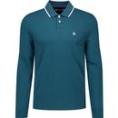 original penguin mens mod tipped long sleeve pique polo top pond green