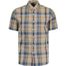 farah vintage mens wylan check seersucker button down short sleeve shirt hazelnut brown