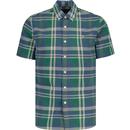 farah vintage mens wylan check seersucker button down short sleeve shirt cold metal blue