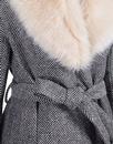 Enid Herringbone FEVER Retro Faux Fur Collar Coat