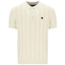 Kennedy Fila Gold Knitted Texture Stripe Polo Shirt in Egret front photo mannequin