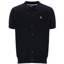 Fila Gold Walter Pointelle Knit Button Through Polo in Black mannequin photo front