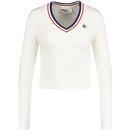 fila vintage womens heath classic tipped v neck long sleeve ribbed top gardenia beige