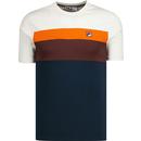 fila vintage mens leary colour stripes crew neck tshirt dark teal navy orange