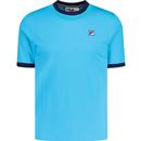 fila vintage mens marconi retro 70s ringer neck tshirt cyan blue navy