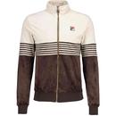 Fila Vintage Merrick Velour Stripe Retro Track Jacket in Silver Lining and Coffee Bean